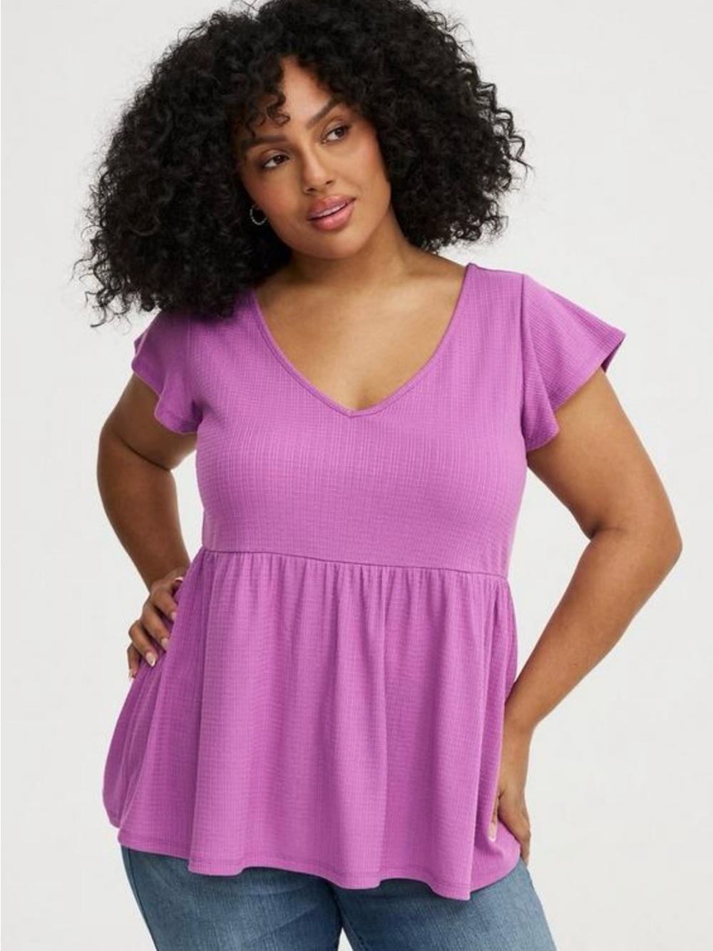 torrid Lavender-Pink V-Neck Flutter Sleeve Peplum Top